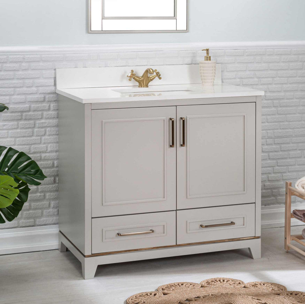 Albia Collection 36" Bathroom Vanity With Sink, Mirror, Countertop, Gray