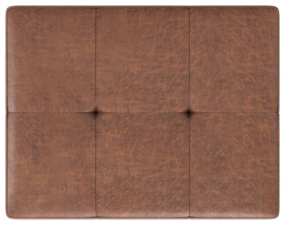 Lacey Solid Hardwood Small Tufted Ottoman Bench, Distressed Saddle Brown