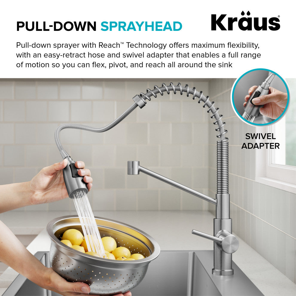 KRAUS Coda Commercial Style 2-Function 1-Handle Pull Down Kitchen Faucet, BB