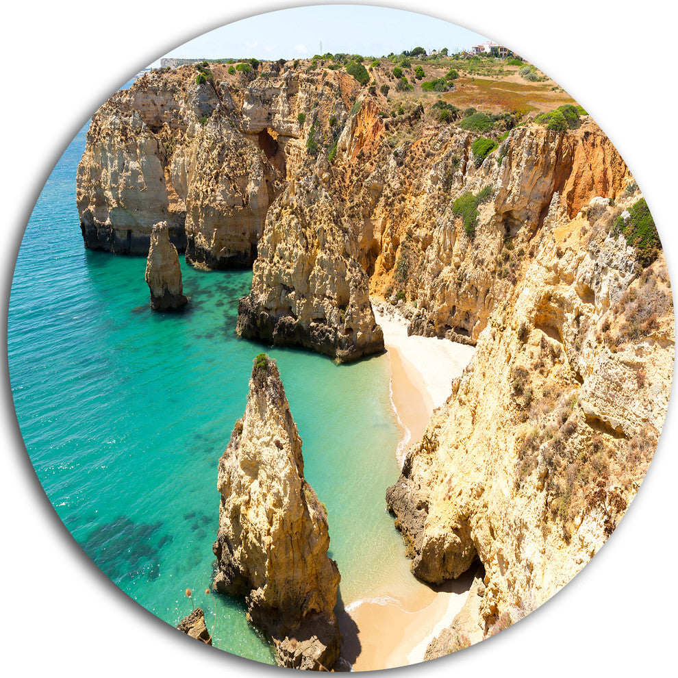 Rocky And Rough Portugal Bay, Seashore Round Wall Art, 36"