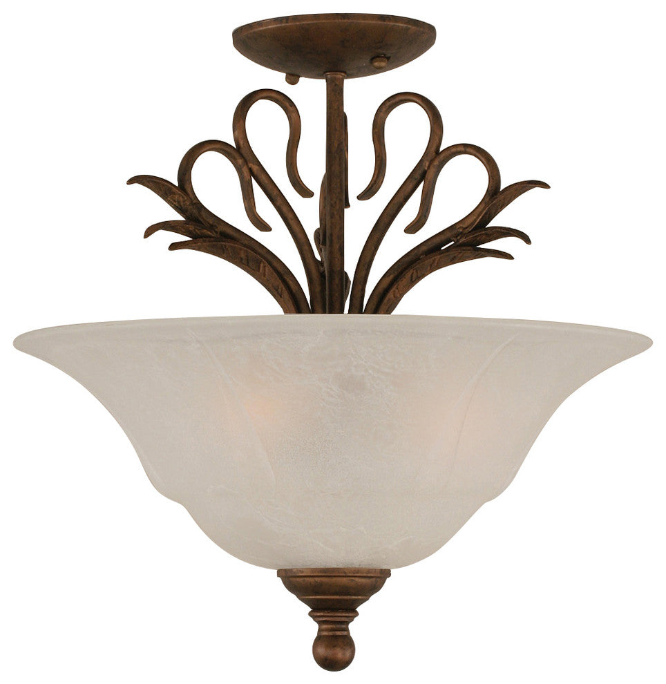 Swan Semi-Flush With 3 Bulbs In Bronze, 16" White Marble Glass