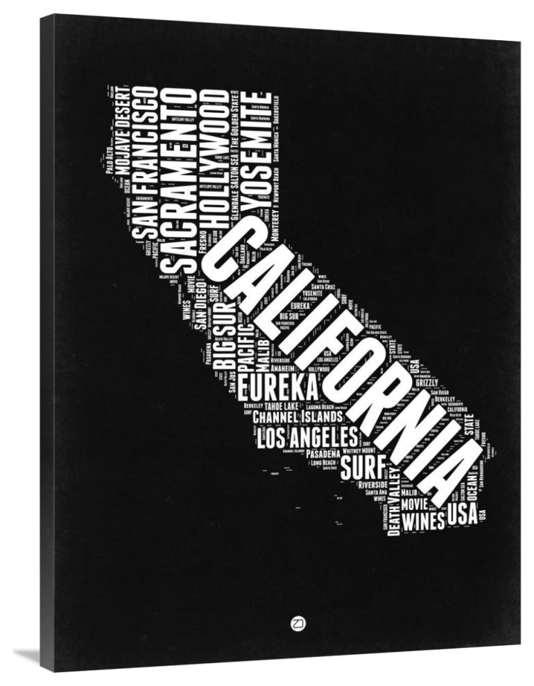"California Black and White Map" Fine Art Print