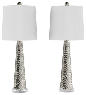 Lavish Home Set of 2 Contemporary Hammered Look Glass Lamps