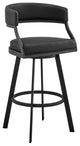 Dione 30" Bar Height Swivel Black Faux Leather and Metal Bar Stool