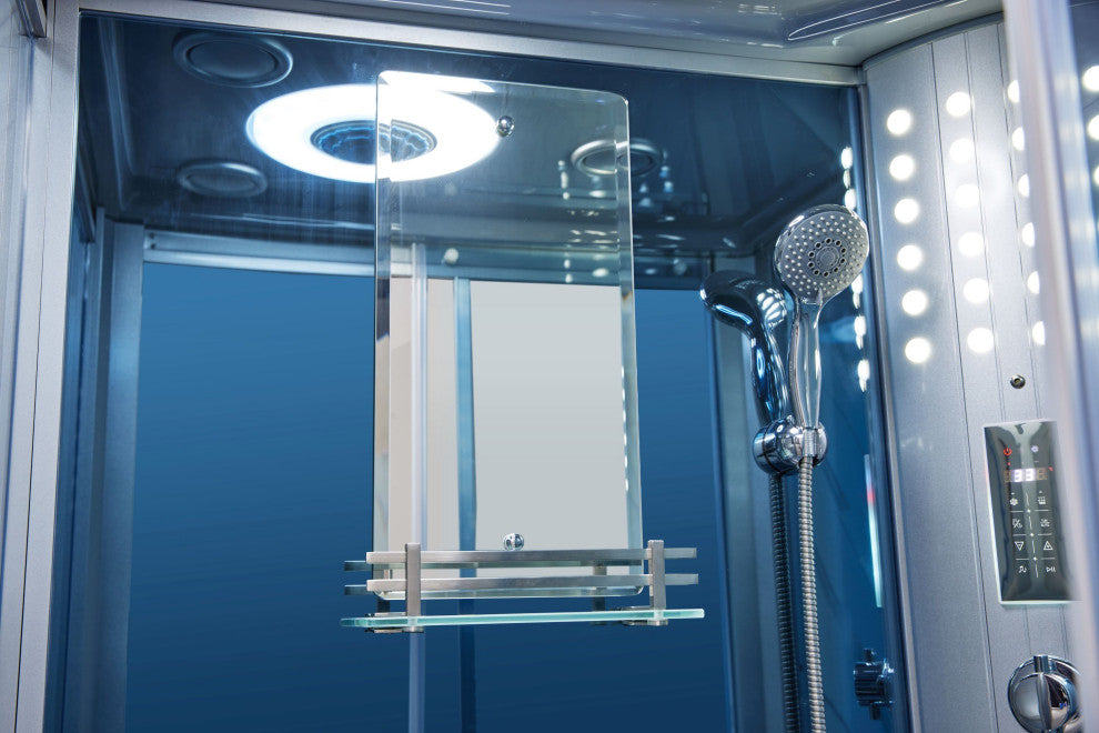 Rectangular Walk In Steam Shower, Blue Glass, 45"