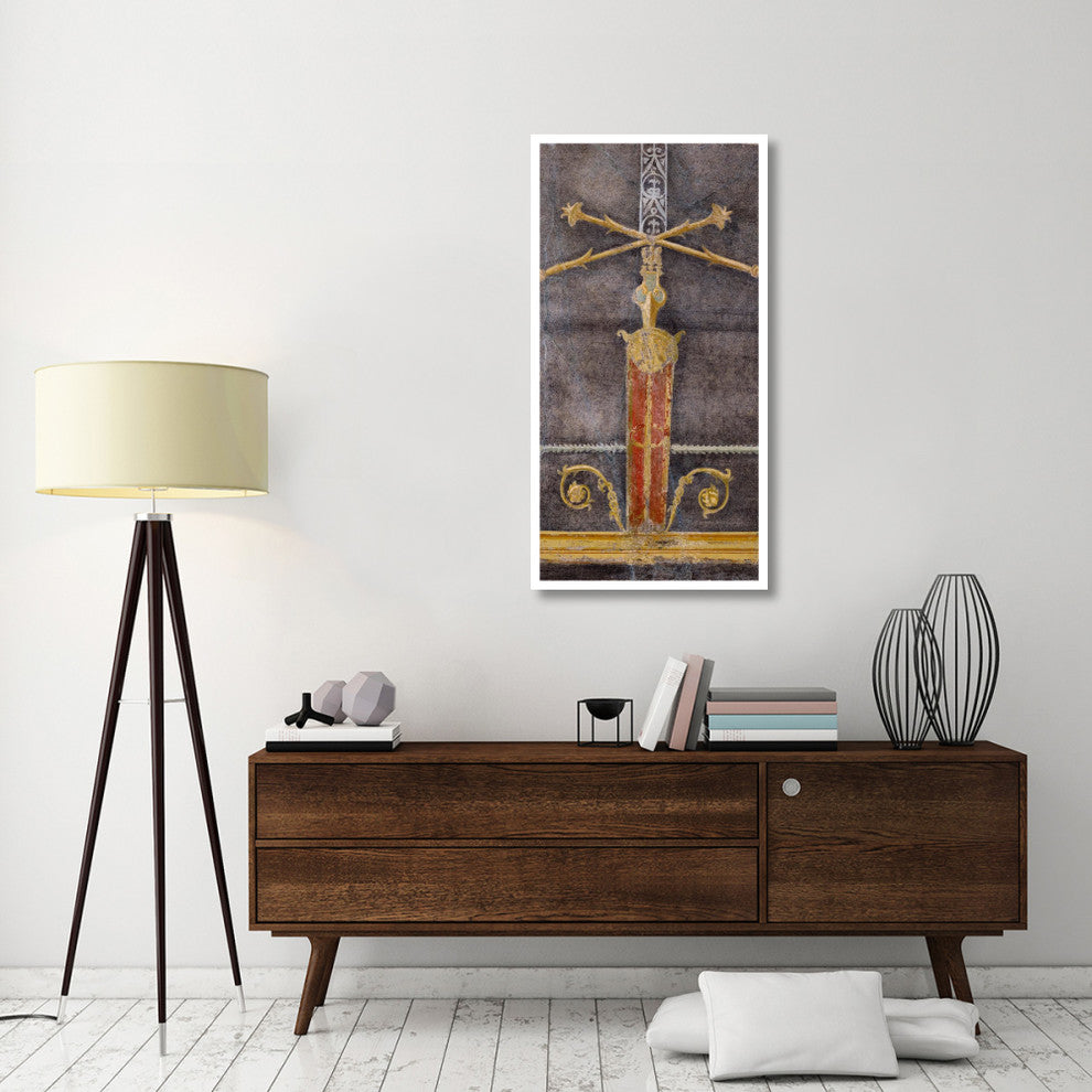 "Wall Fragment with Architectural Motifs on Black Ground" Paper Art, 26"x50"