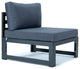 LeisureMod Chelsea 7-Piece Outdoor Sectional With Fire Pit Table, Blue