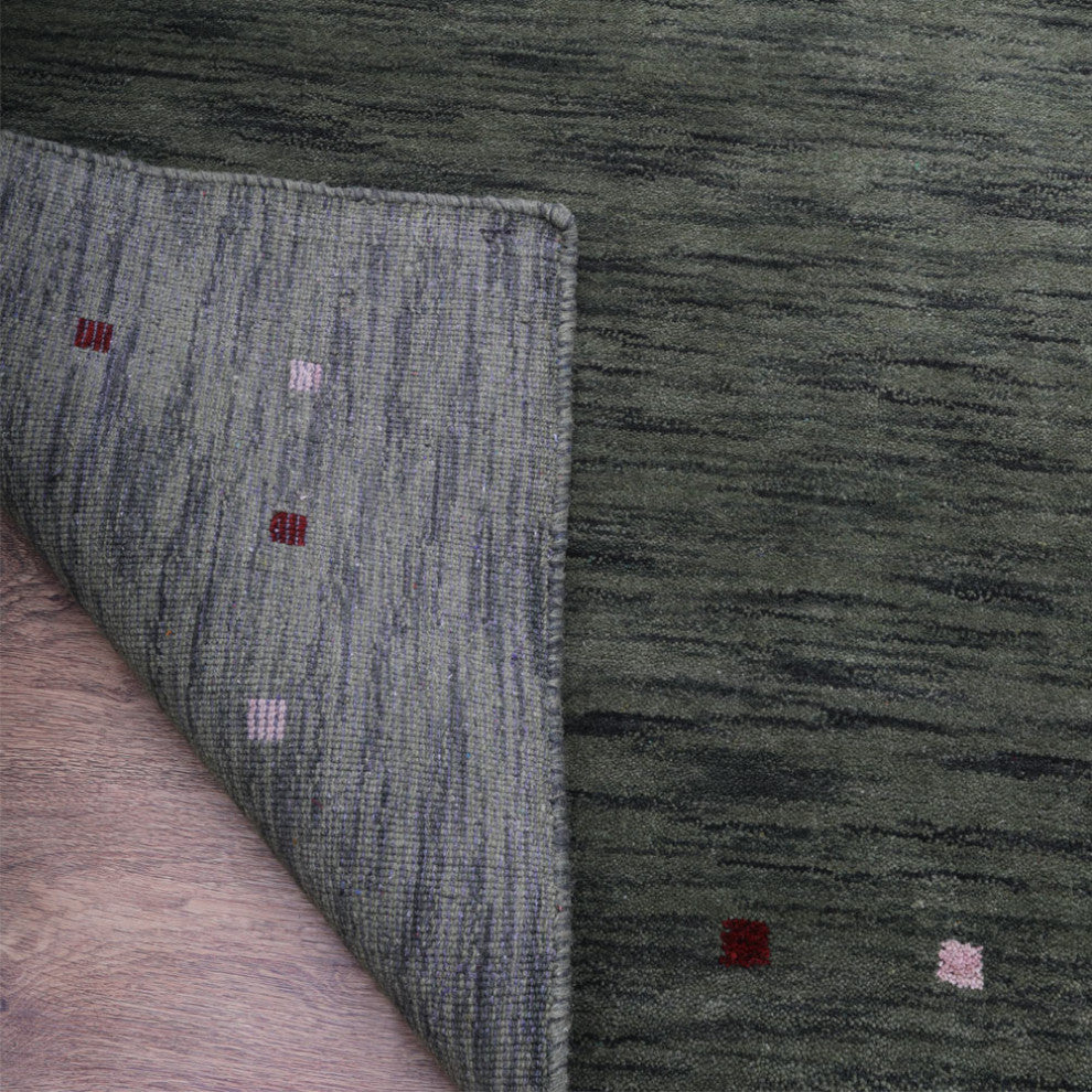 HAND KNOTTED LOOM WOOL ECO-FRIENDLY AREA RUGS - Rectangle, Green, Contemporary