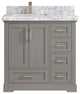 Boston 36 Left Offset Bath Vanity in Elephant Skin Gray 2" Carrara Marble