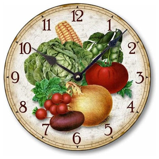 Vintage-Style Seed Packet Vegetables Wall Clock, 12 Inch Diameter