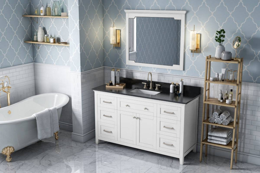Chatham Traditional 60" White Single Sink Vanity, Black Granite Vanity Top