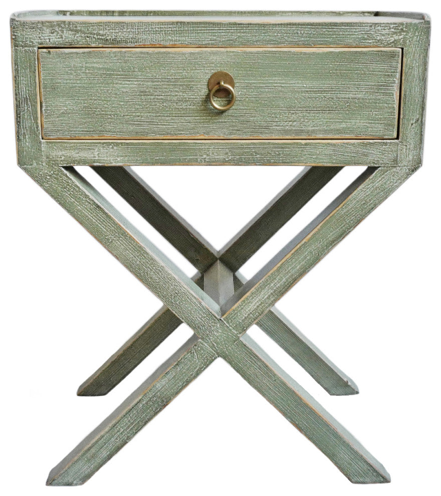 Green Washed X Bedside Table