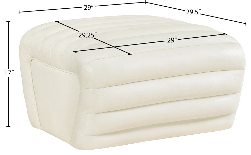 Vega Upholstered Ottoman, Cream, Vegan Leather