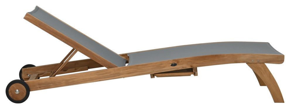 Teak Wood Bahama Pool Lounger With Batyline Mesh, Grey