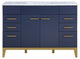 Enigma 48" W Freestanding Bath Vanity, Blue With White Carrara Marble Top