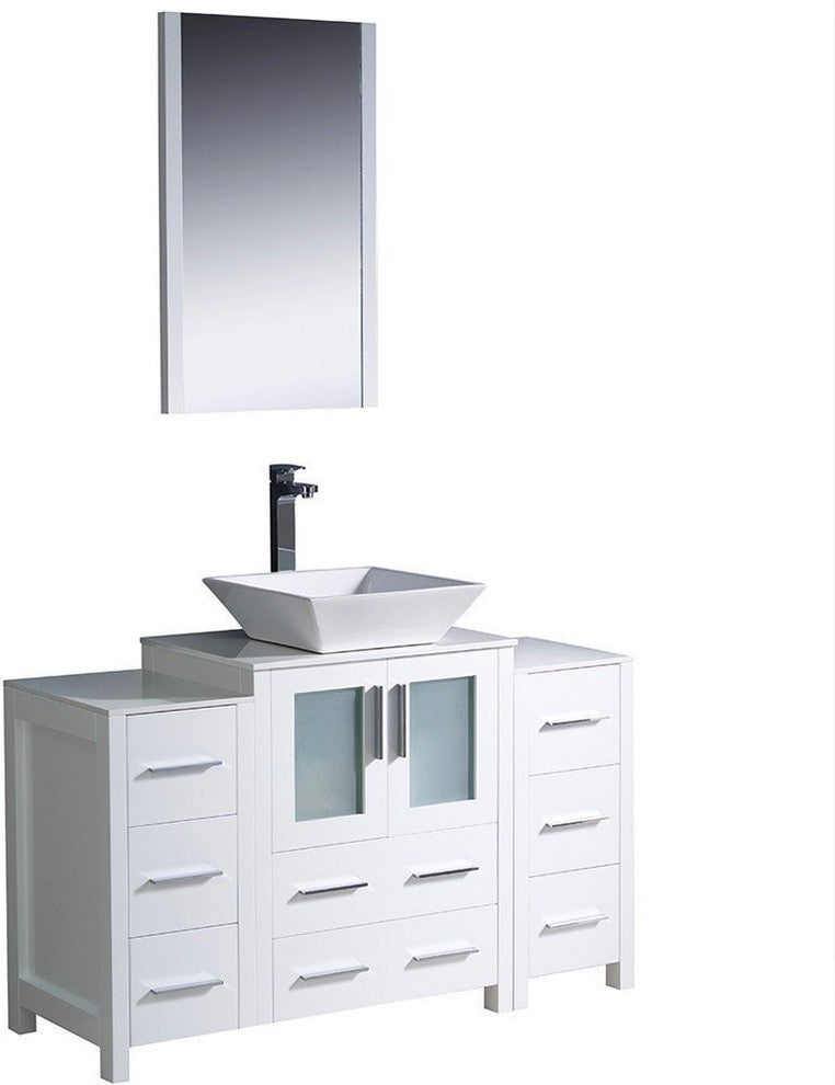 Torino 48" White Modern Bathroom Vanity With 2 Side Cabinets, FFT1044CH