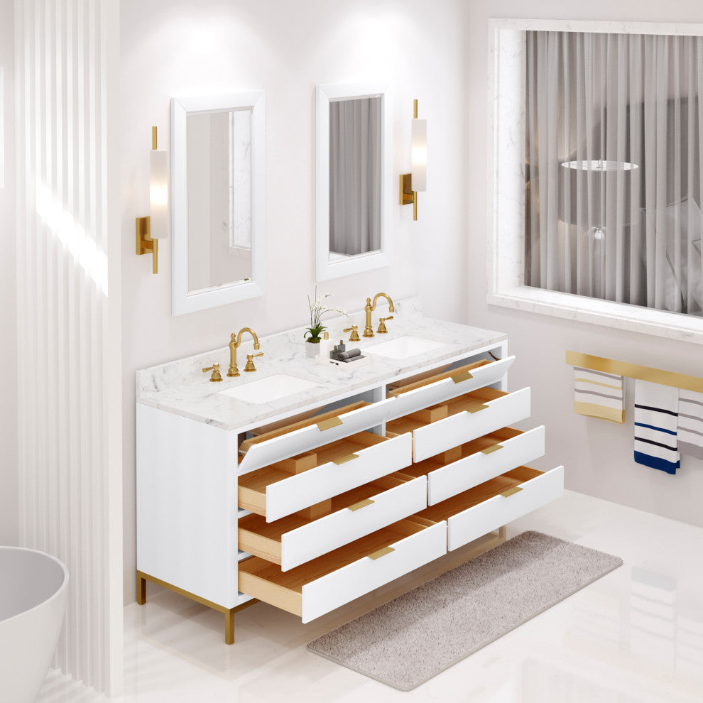 Bristol 72" Marble Countertop Vanity, Pure White