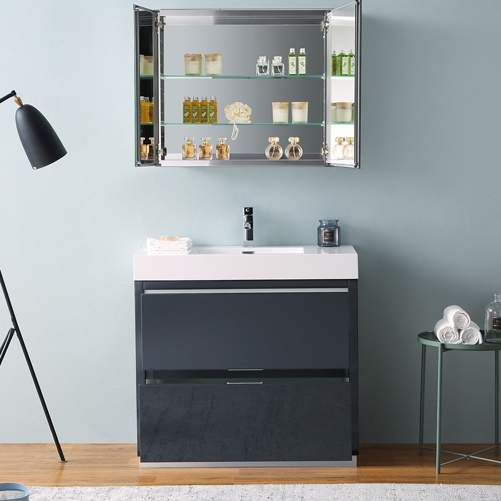 Valencia 36" Dark Slate Gray Free Standing Vanity Set, Cabinet, Faucet FFT9151CH