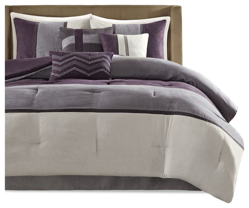Madison Park Palisades Palizzate Suede 7-Piece Comforter Set, Purple, Cal King