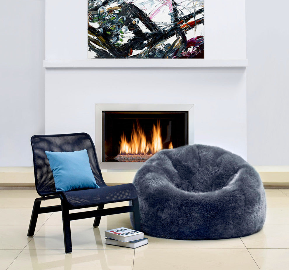 Sheepskin Longwool Lambskin Bean Bag, Steel