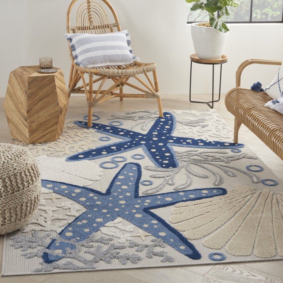 6 x 9' Blue and Gray Indoor Outdoor Area Rug