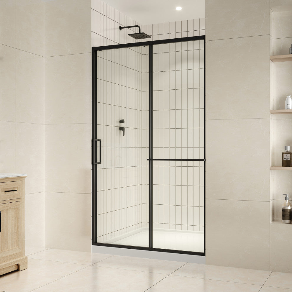 Zora Sliding Clear Alcove Shower Door, Black, 48"
