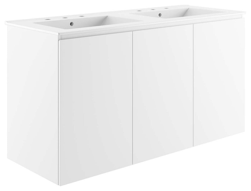 Bryn 48" Wall-Mount Double Sink Bathroom Vanity, White White