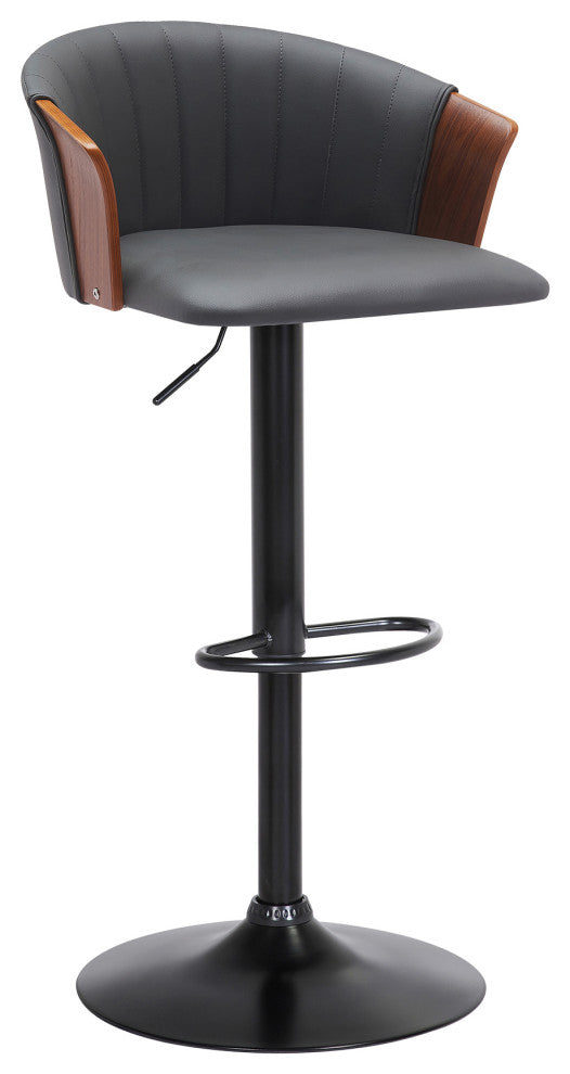 Lydia Adjustable Walnut Wood Bar Stool, Cream Faux Leather With Black Metal, Gray Faux