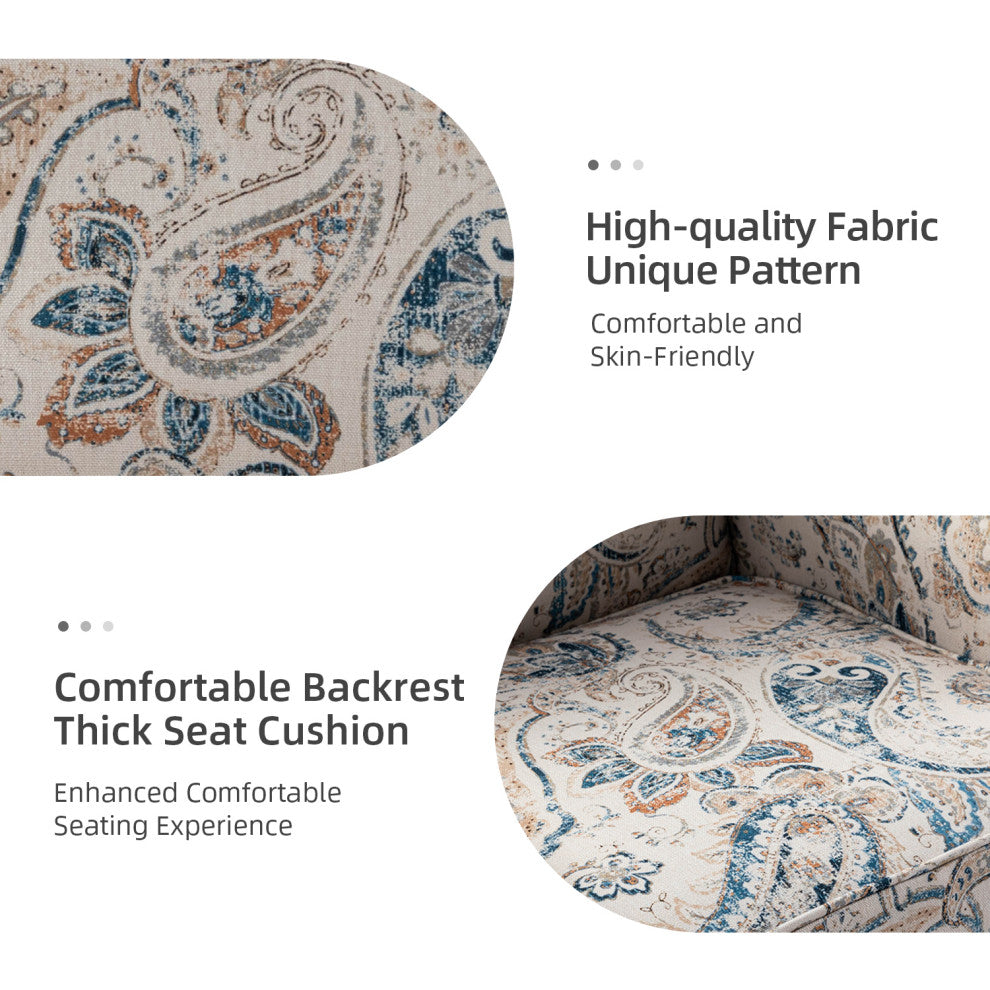 Lamber Wooden Upholstered Armchair With Camelback, Paisley