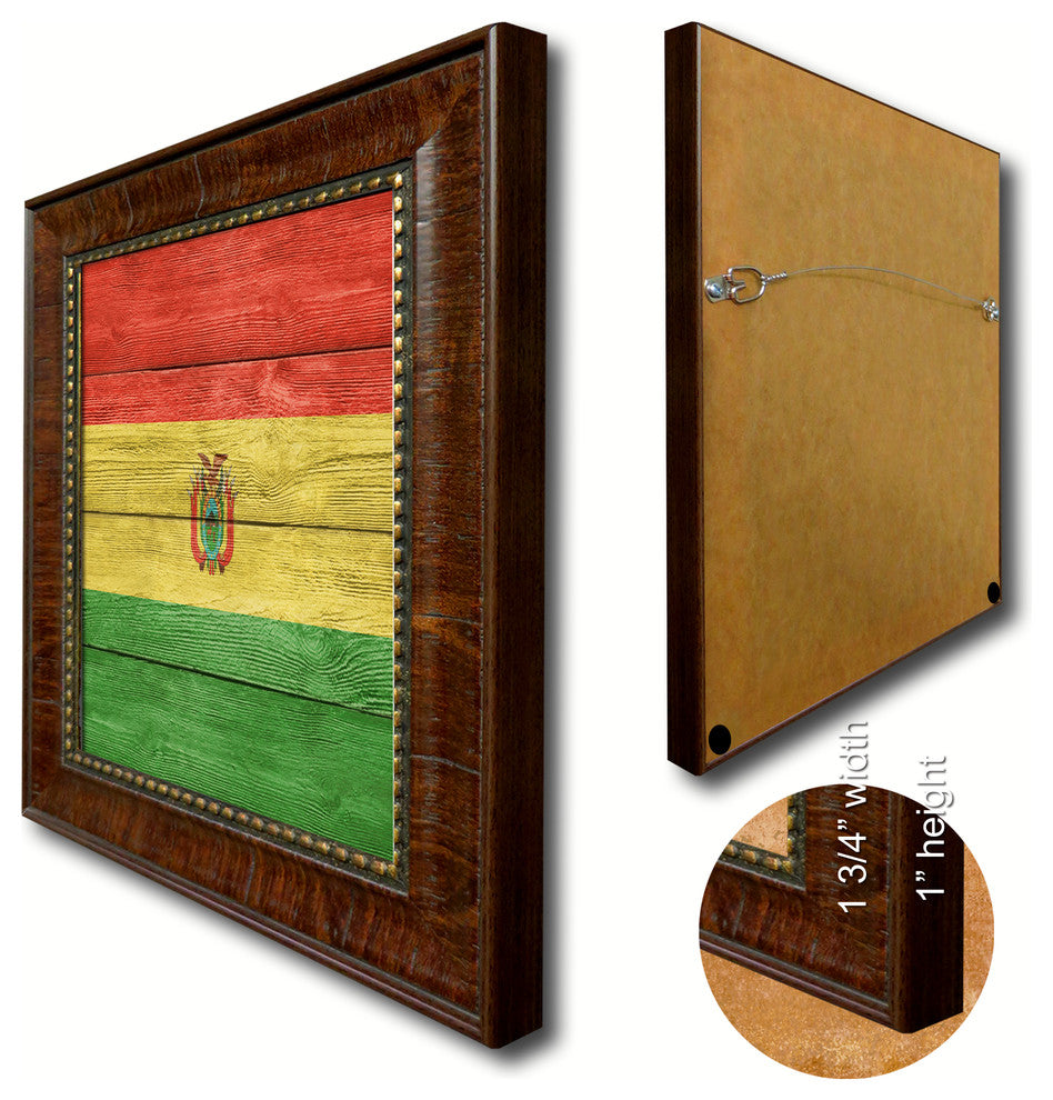 Bolivia Country Textured Flag Print With Brown Gold Frame, 15"X21"