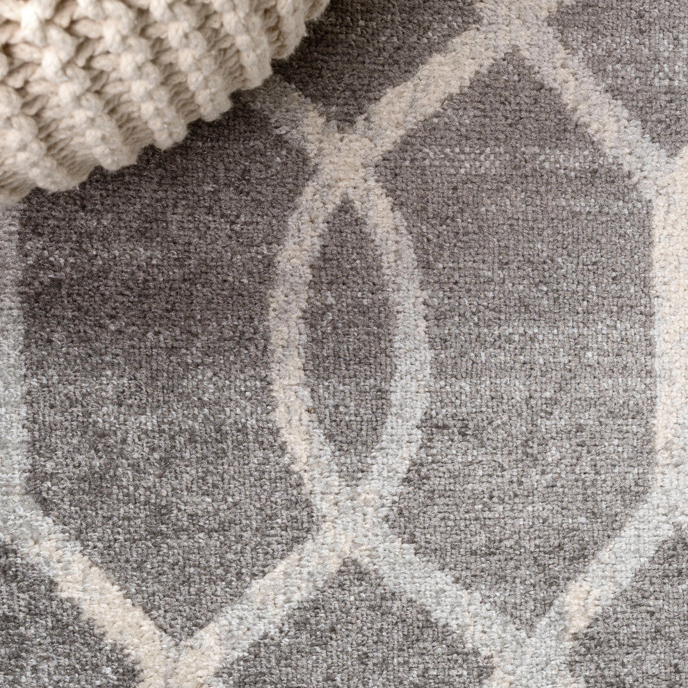 Asilah Ogee Fretwork Area Rug, Dark Gray/Cream, 8 X 10