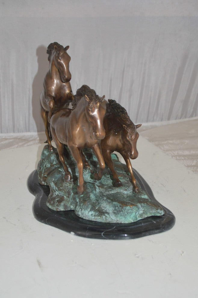 Three horses running Bronze Statue -  Size: 11"L x 18"W x 13"H.