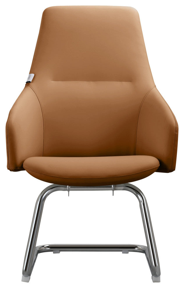 LeisureMod Celeste Leather Conference Office Chair With and Armrest, Acorn Brown