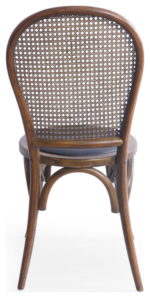 Cano Beech Wood and Rattan Dining Chair With Faux Leather Cushion, Set of 2, Natural Finish/Black