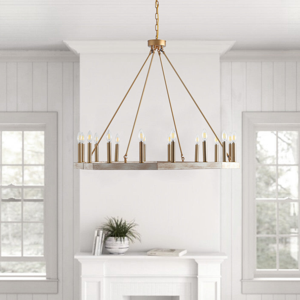 16-Light Pendant Light Modern Wagon Wheel Ceiling Light Chandelier, Gold