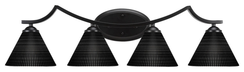 Zilo 4 Light Bath Bar Shown, Matte Black Finish With 7" Black Matrix Glass