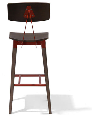 Abbott Retro Contemporary Wood/Steel Barstool - Ash/Brick Red