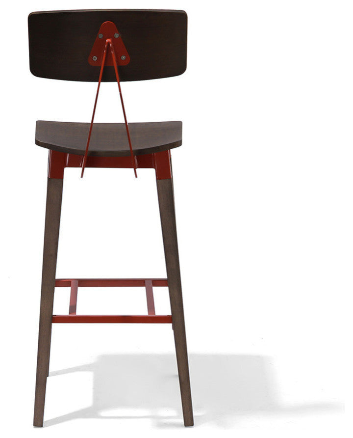 Abbott Retro Contemporary Wood/Steel Barstool - Ash/Brick Red