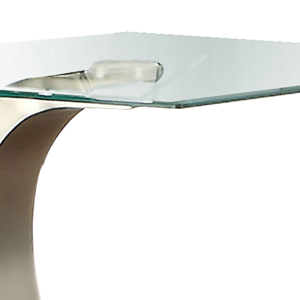 Glass Top End Table with Curved Pedestal Base, Black and Gray