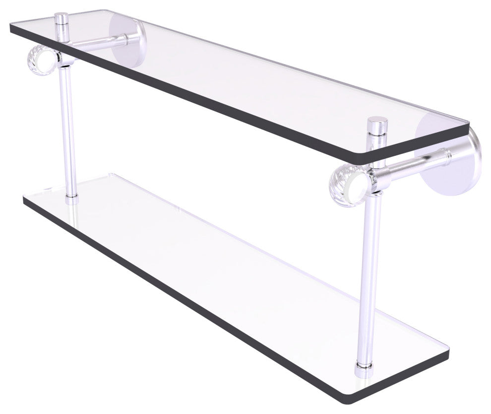 Clearview 22" Two Tiered Glass Shelf with Twisted Accents, Satin Nickel