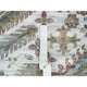 Smoky White Hand Knotted Unique Flower Rosettes Border Square Rug 13'11"x13'11"
