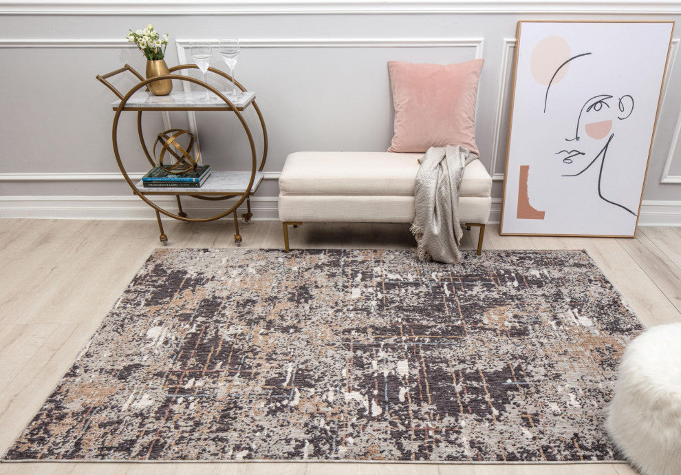 Jade Stormy Sky Abstract Contemporary Brown Recycled Area Rug, 5'3" X 7'0"