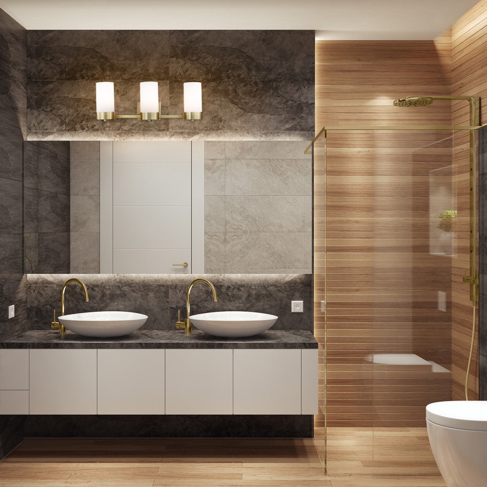 3-Light Brass Vanity Light, Frosted Shade