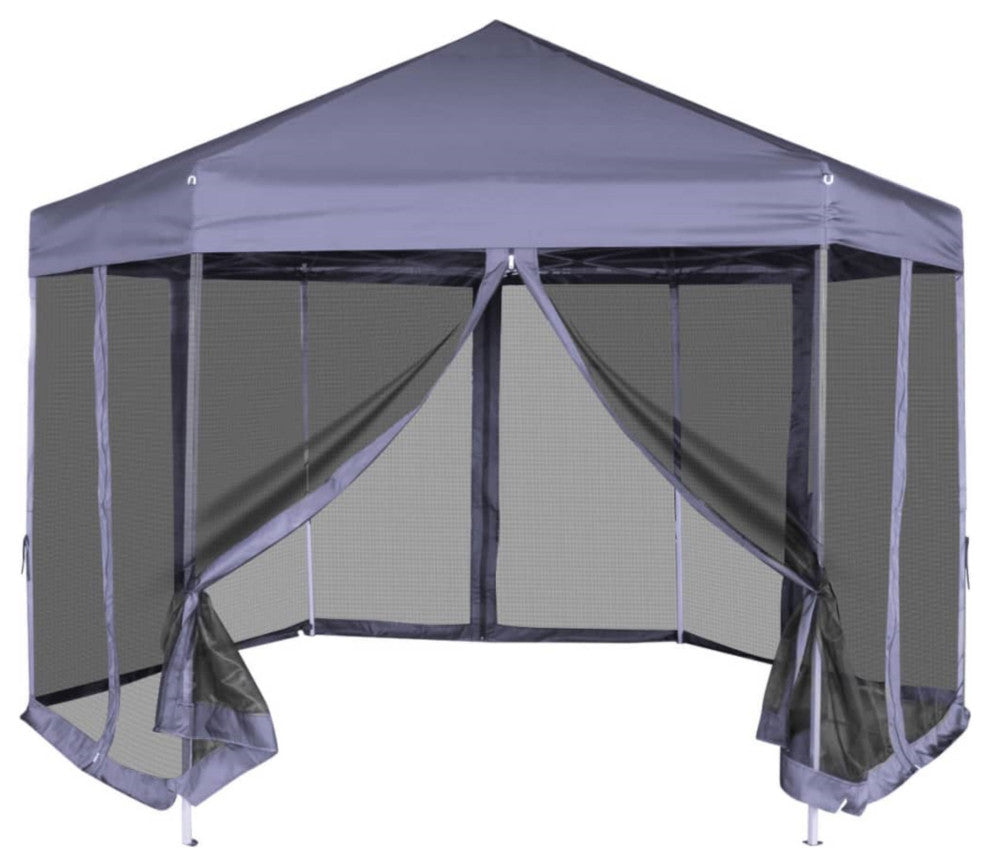 vidaXL Hexagonal Pop-Up Marquee with 6 Sidewalls Dark Blue 11.8'x10.2'
