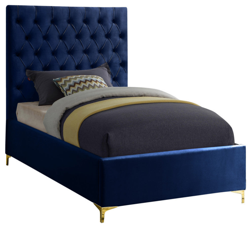 Cruz Velvet Upholstered Bed, Navy, Twin
