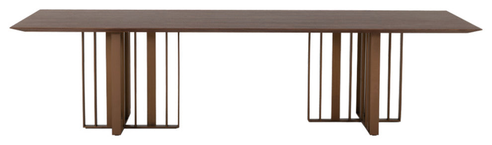 Modrest Livia Modern Walnut and Brass Stainless Steel Dining Table