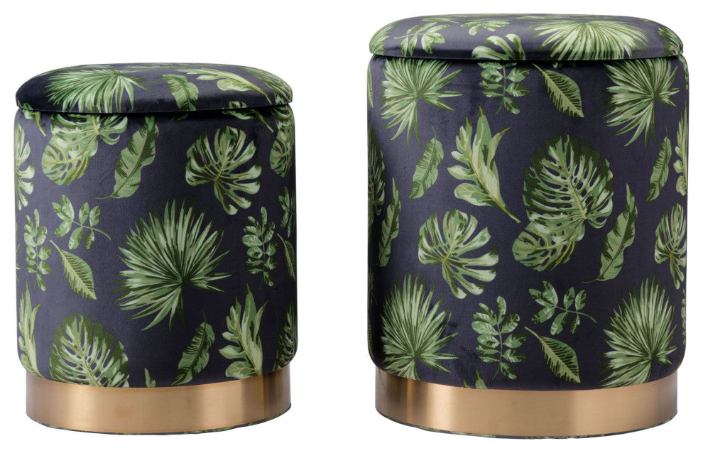 Storage Stool, Fabric, Wood, Green, Gold, Lounge Cafe Lobby Hospitality