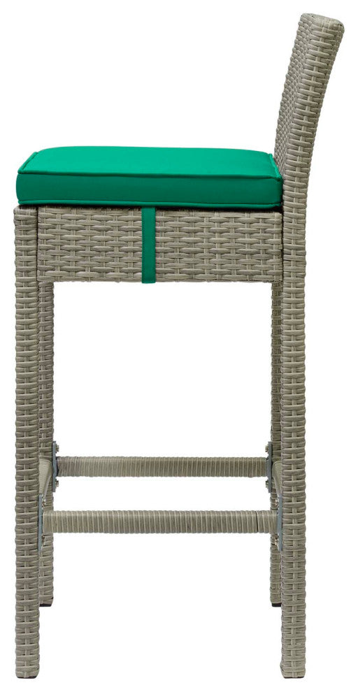 Contemporary Outdoor Patio Bar Stool Chair, Set of Two, Fabric Rattan, Green
