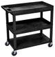 Luxor High Capacity 2 Tubs and 1 Flat Shelf Cart, Black