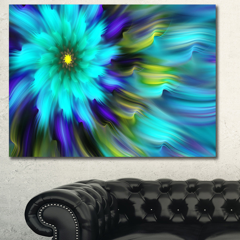 Massive Blue Green Fractal Flower, Floral Canvas Art Print, 40"x30"